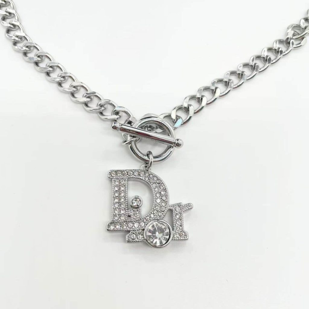 CD 26S DIOR OBLIQUE ENGRAVED TAG PENDANT NECKLACE IN SILVER METAL