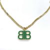 BALENCIAGA Chain Necklace with Green BB Pendant