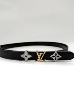 LOUIS VUITTON Flowergram Black Leather Belt