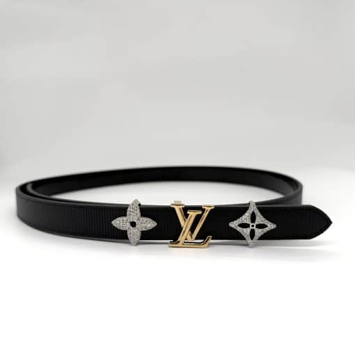 LOUIS VUITTON Flowergram Black Leather Belt
