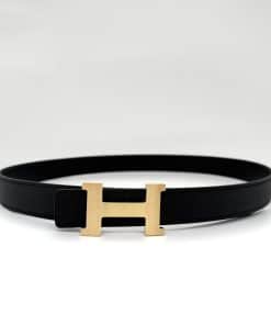 HERMES H Logo Black Leather Belt