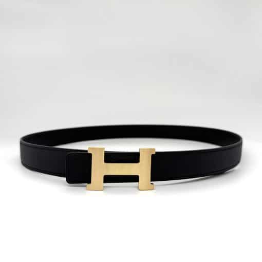 HERMES H Logo Black Leather Belt