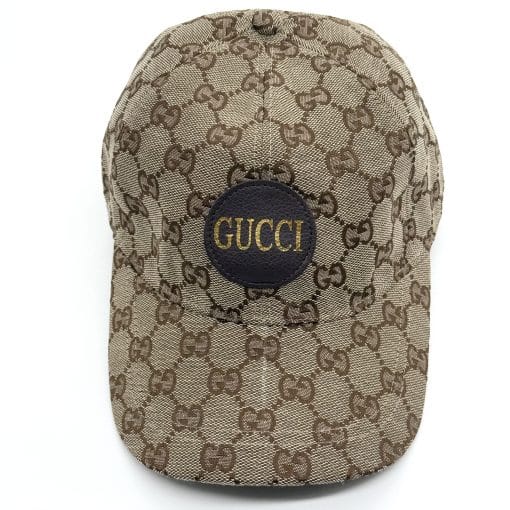 GUCCI Leather Logo Canvas Baseball Cap