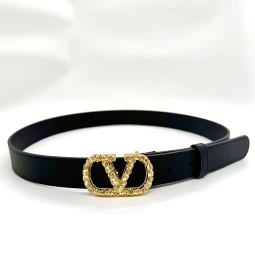 VALENTINO Vlogo Black Leather Belt