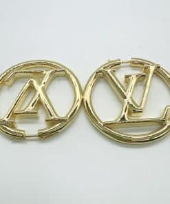 LOUIS VUITTON LV Hoop Gold Tone Earrings
