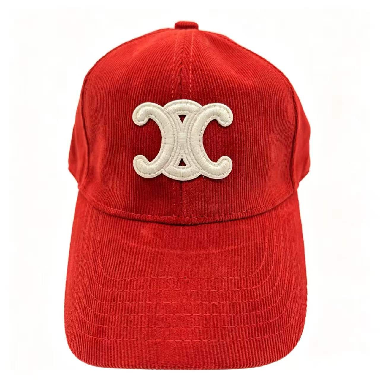Celine Red Triomphe Logo Twill Baseball Cap