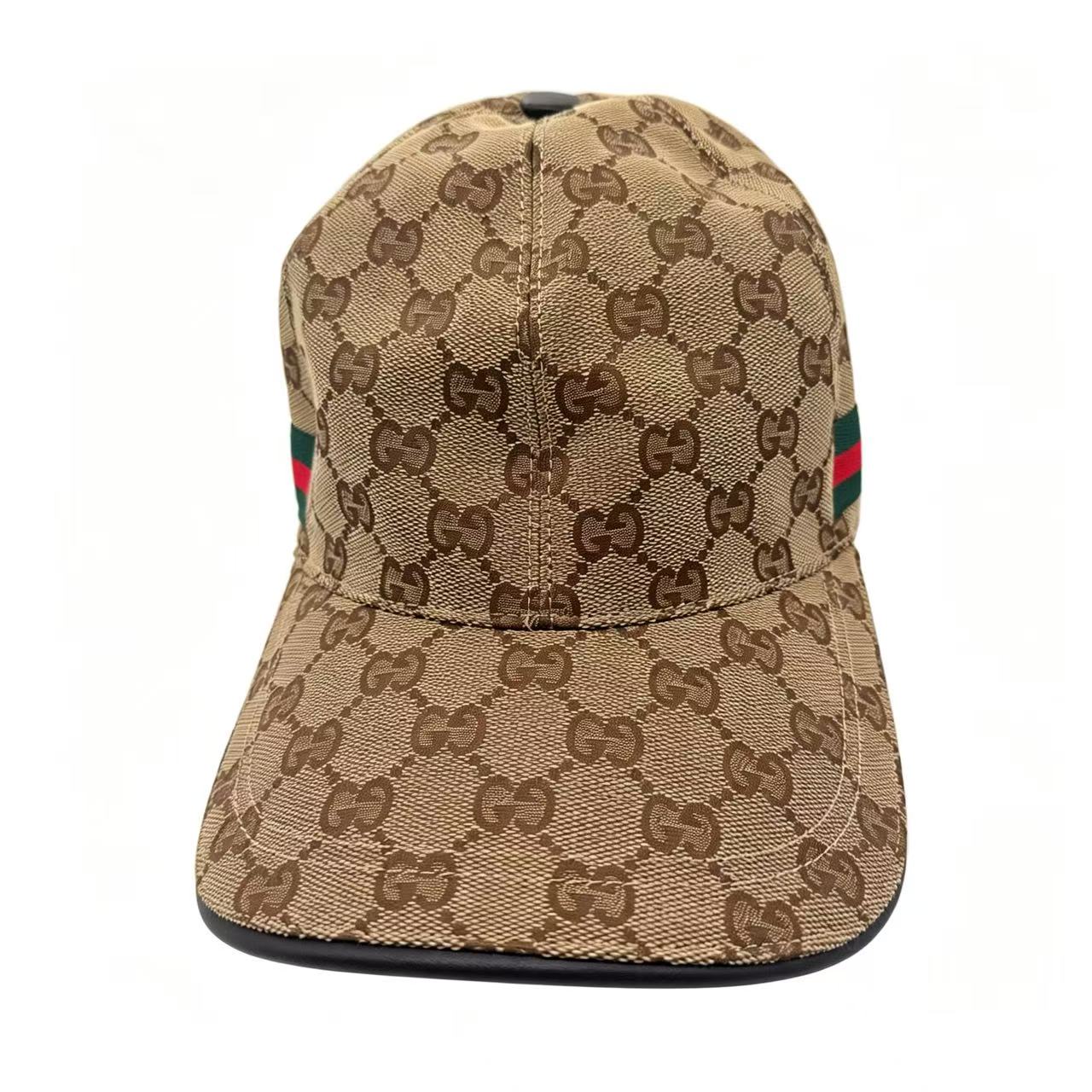 Gucci Vintage Monogram Canvas Baseball Cap with Red-Green Web Stripe