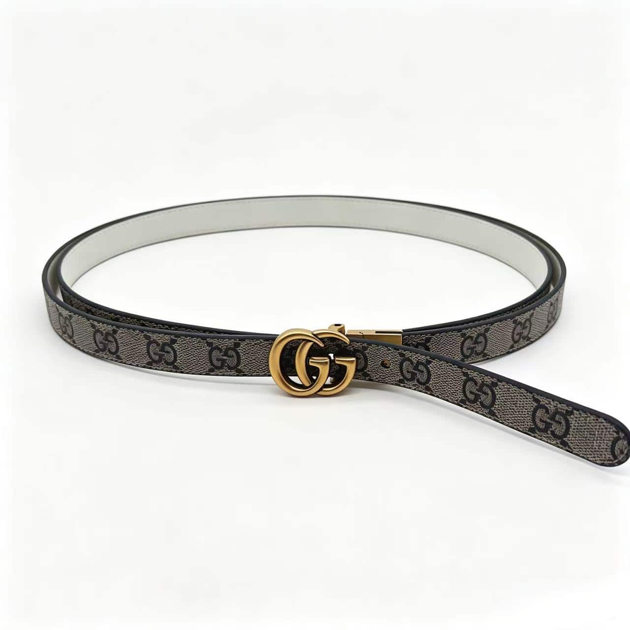 Gucci GG Supreme Slim Belt Gold Interlocking GG Buckle