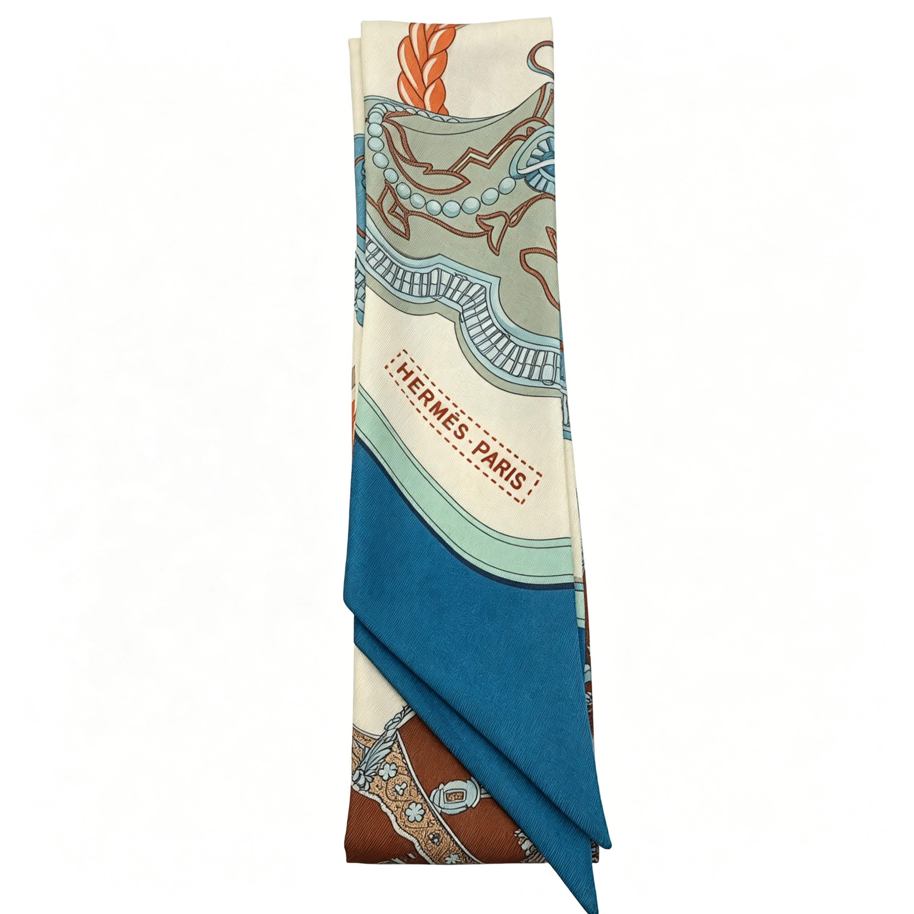Alternative view of Hermes Blue Orange Equestrian Silk Twilly