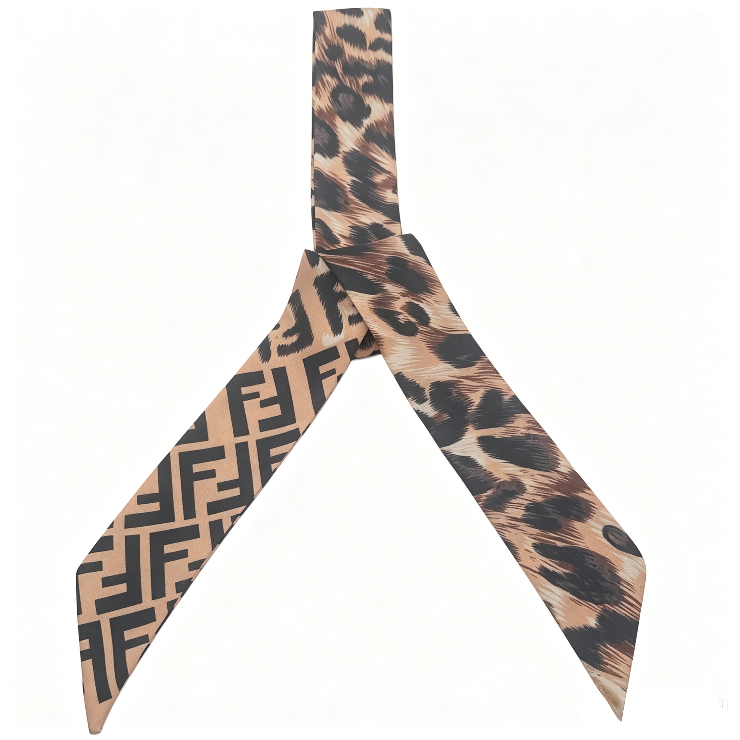 Fendi Leopard FF Logo Silk Twilly