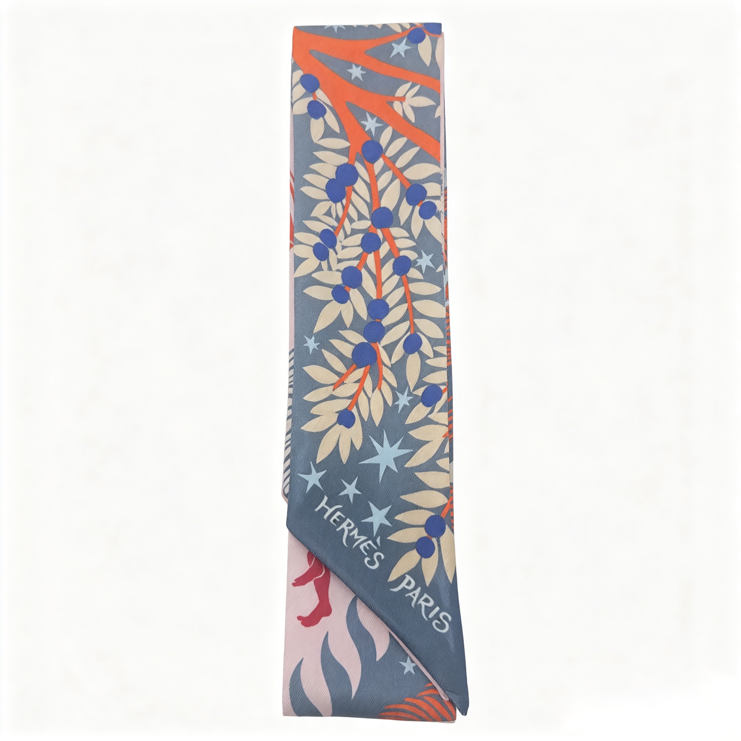 Alternative view of Hermes Red Grey Animal Print Silk Twilly