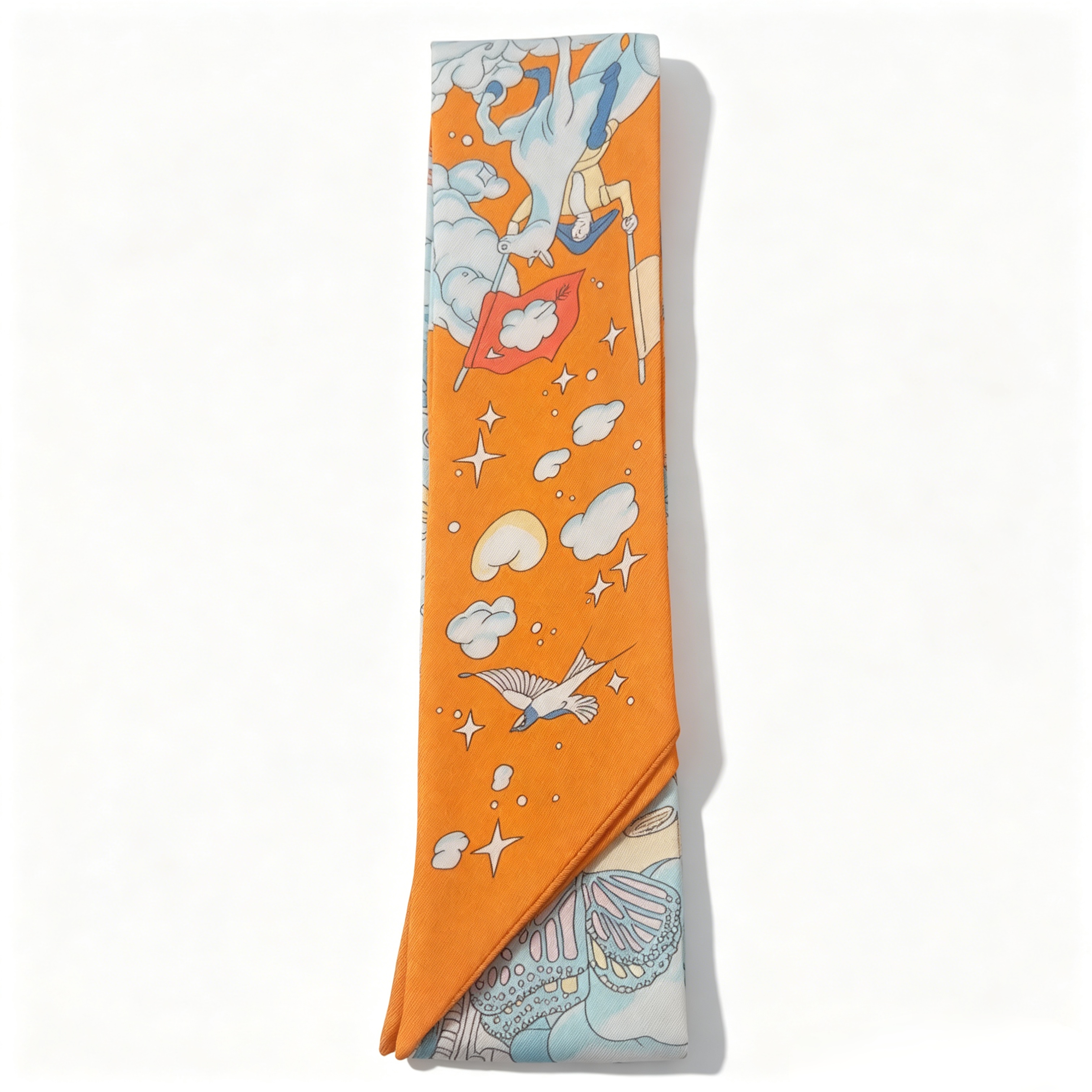 Alternative view of Hermes Orange Bird Print Silk Twilly
