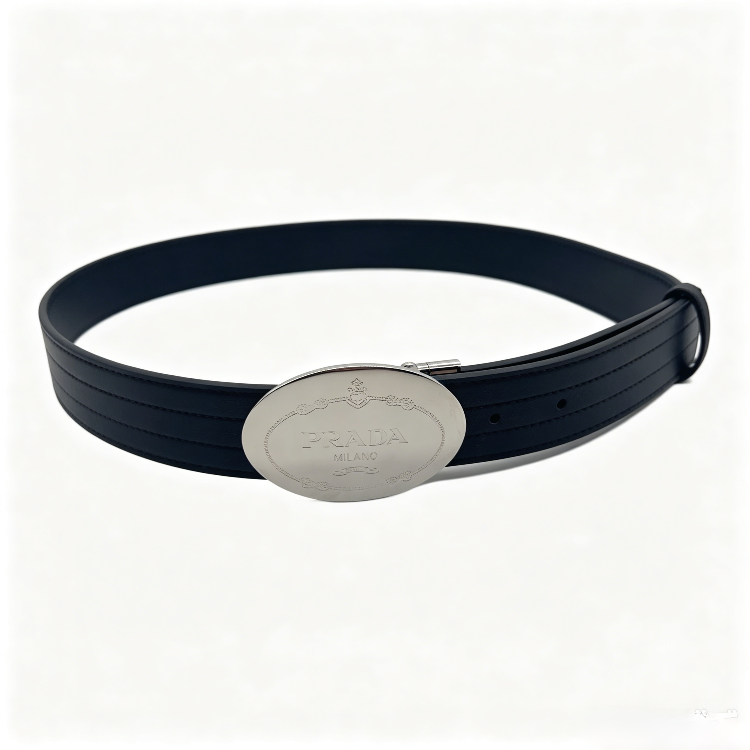 Prada Black Oval Buckle Leather Belt