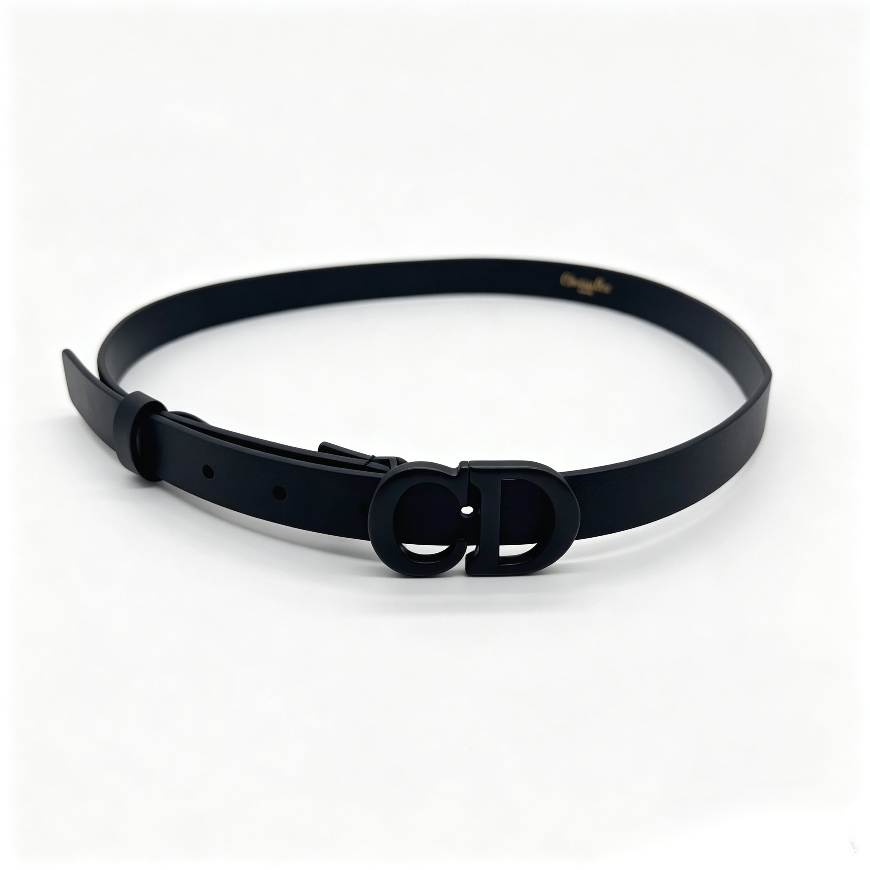 Christian Dior Black Slim CD Buckle Leather Belt